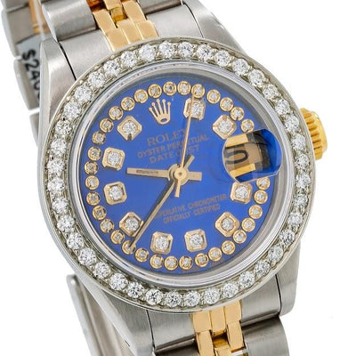 Rolex Lady-Datejust Diamond Watch, 69173 26mm, Blue Diamond Dial With 1.05 CT Diamonds Two Tone Bracelet