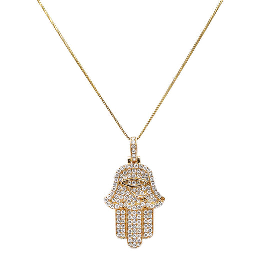 14k Yellow Gold Hamsa Pendant with 2.05 Ct Diamonds