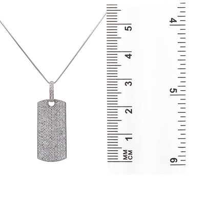 Men's 14K White Gold Dog Tag Pendant with 3.07 CT Diamonds