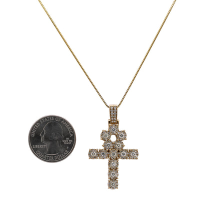 Men's 14K Yellow Gold Ankh Pendant with 1.85 CT Diamonds