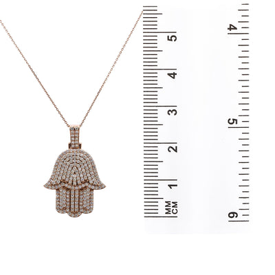 Men's 14K Rose Gold Hamsa Pendant with 2.95 CT Diamonds