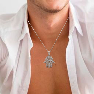 Men's 14K Rose Gold Hamsa Pendant with 2.95 CT Diamonds