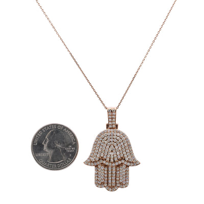 Men's 14K Rose Gold Hamsa Pendant with 2.95 CT Diamonds