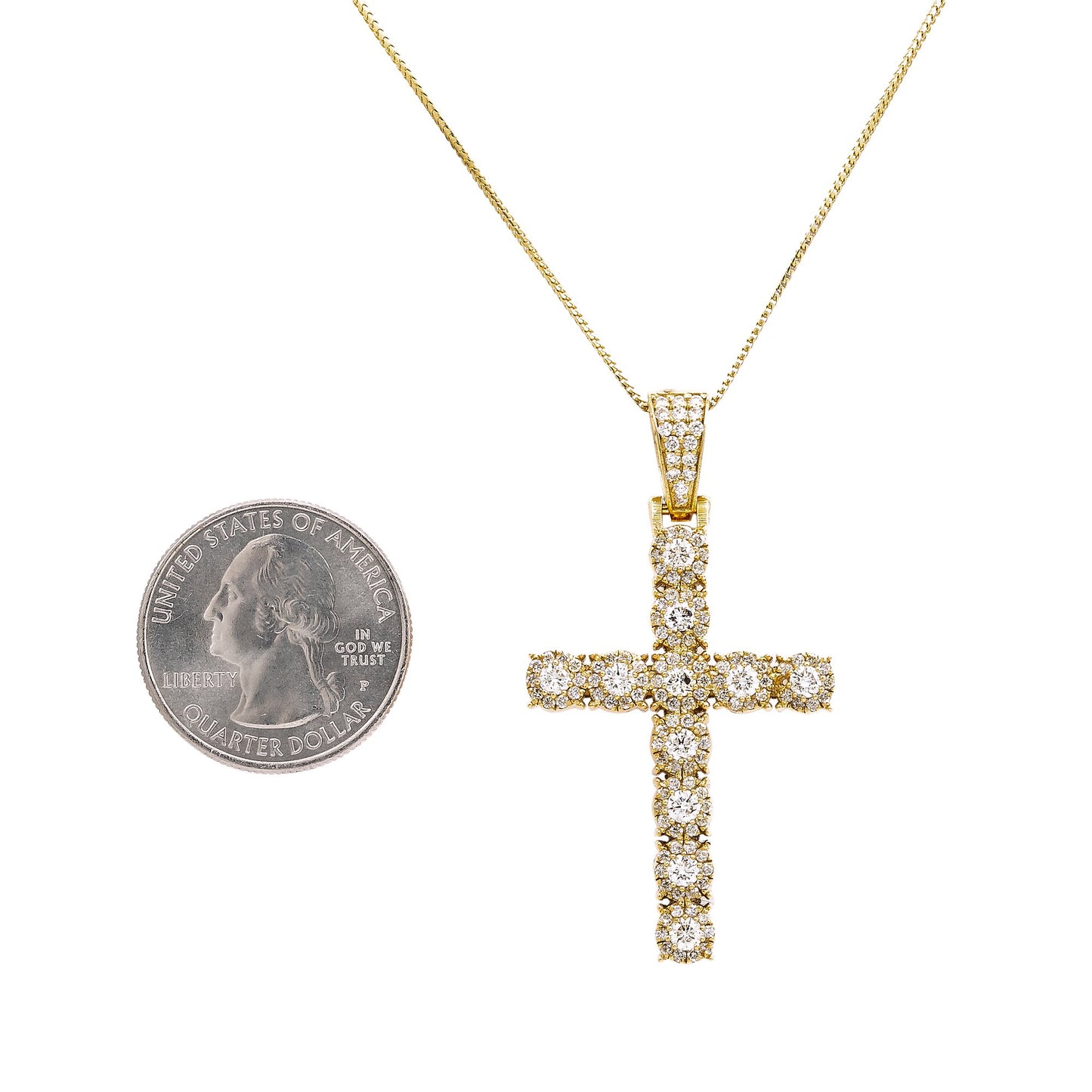 18K Yellow Gold Cross Women's Pendant with 1.95CT Diamonds