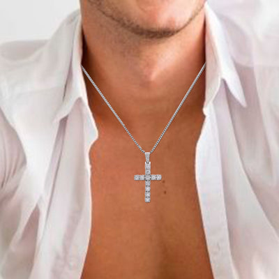 Unisex 14K White Gold Cross Pendant with 2.20 CT Diamonds