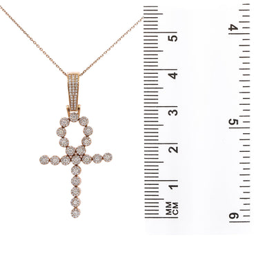 Unisex 14K Rose Gold Ankh Pendant with 1.10 CT Diamonds