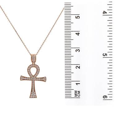 Unisex 14K Rose Gold Ankh Pendant with 1.05 CT Diamonds