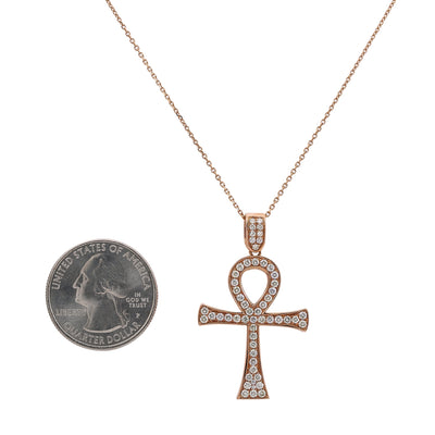 Unisex 14K Rose Gold Ankh Pendant with 1.05 CT Diamonds