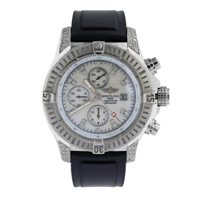 Breitling Chronomat Evolution A11370 42MM White Diamond Dial With 4.00 CT Diamonds