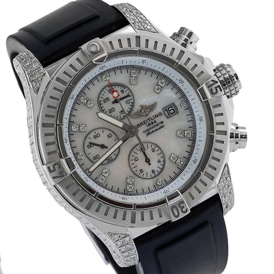 Breitling Chronomat Evolution A11370 42MM White Diamond Dial With 4.00 CT Diamonds