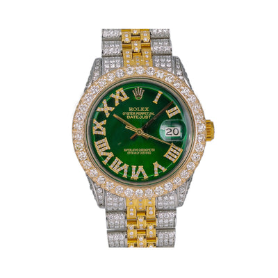 Rolex Datejust Diamond Watch, 1601 36mm, Green Diamond Dial With 8.25 CT Diamonds