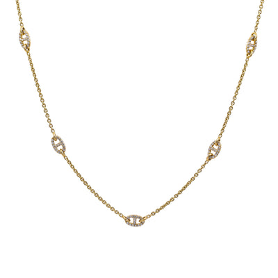 18K Yellow Gold Women's Necklace, 18" chain and diamonds