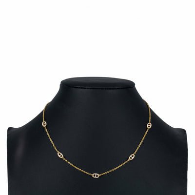 18K Yellow Gold Women's Necklace, 18" chain and diamonds