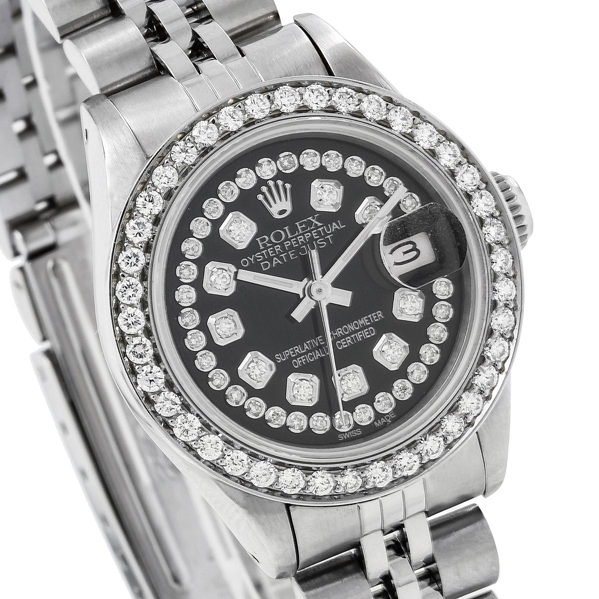 Rolex Datejust Ladies Diamond Watch, 26mm, Black Diamond Dial And Diamond Bezel 2 CT Of Diamonds