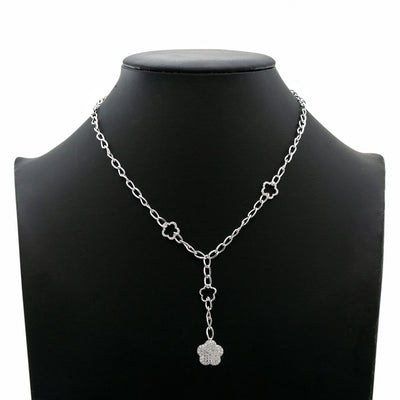 18K White Gold Women's Necklace, 18" chain and diamonds