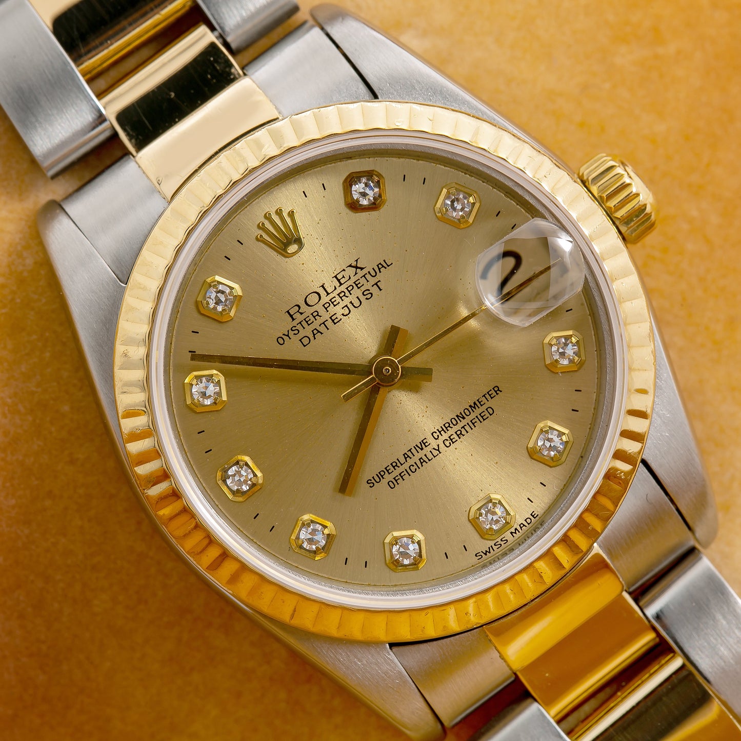 Rolex Lady-Datejust Diamond Watch, 68273 31mm, Champagne Diamond Dial With Two Tone Oyster Bracelet