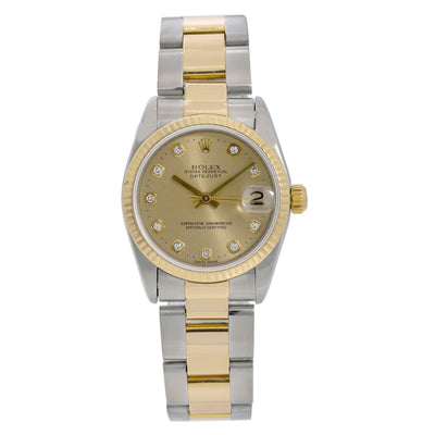 Rolex Lady-Datejust Diamond Watch, 68273 31mm, Champagne Diamond Dial With Two Tone Oyster Bracelet