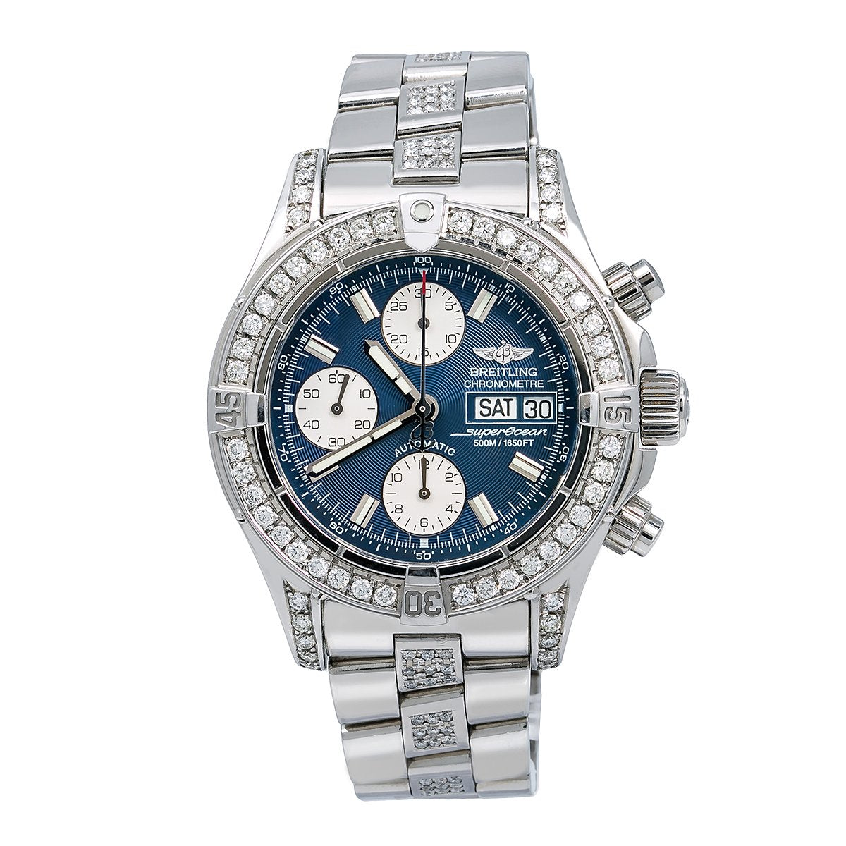 Breitling SuperOcean Chronograph II A13340 42MM Blue Dial With 5.00 CT Diamonds