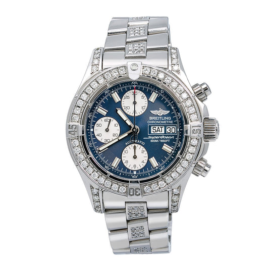 Breitling SuperOcean Chronograph II A13340 42MM Blue Dial With 5.00 CT Diamonds