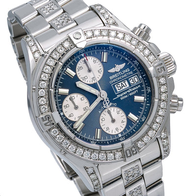 Breitling SuperOcean Chronograph II A13340 42MM Blue Dial With 5.00 CT Diamonds