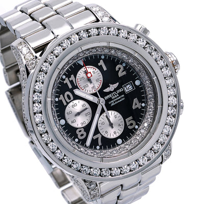 Breitling Super Avenger A13370 48MM Black Diamond Dial With 9.35 CT Diamonds