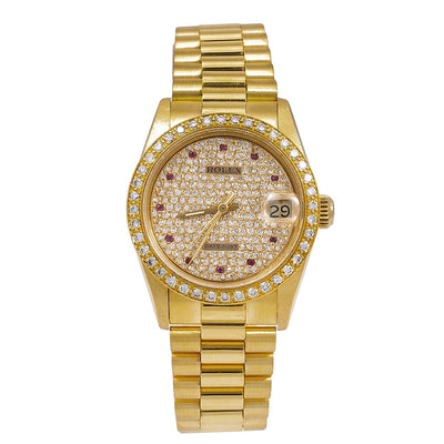 Rolex Datejust Diamond Watch, President 68278 31mm, Champagne Diamond Dial With Yellow Gold Bracelet