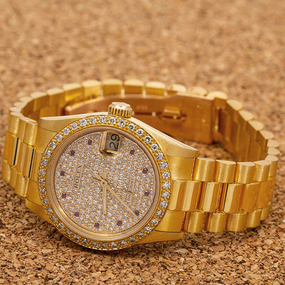 Rolex Datejust Diamond Watch, President 68278 31mm, Champagne Diamond Dial With Yellow Gold Bracelet