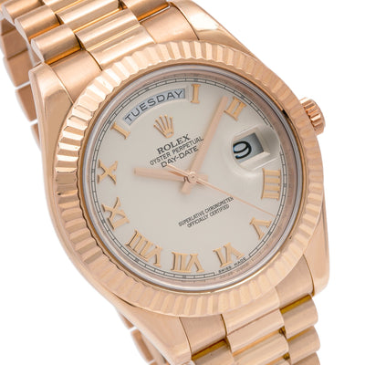 Rolex Day-Date II 218235 41MM Silver Dial With Rose Gold President Bracelet