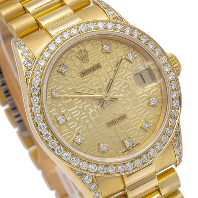 Rolex Datejust Diamond Watch, 68278 31mm, Champagne Diamond Dial With Yellow Gold Bracelet