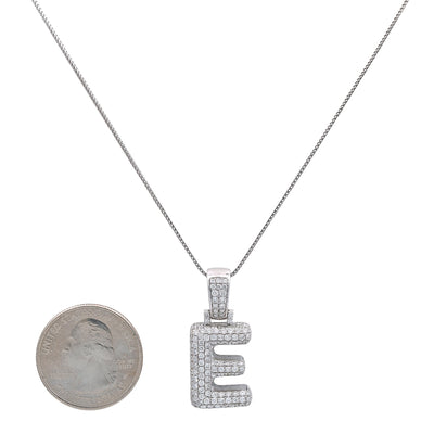 14k White Gold Pendant letter E shaped with 2.63 Ct Diamonds