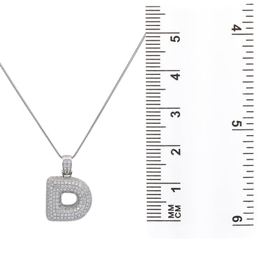 14k White Gold Pendant letter D shaped with 2.71 Ct Diamonds