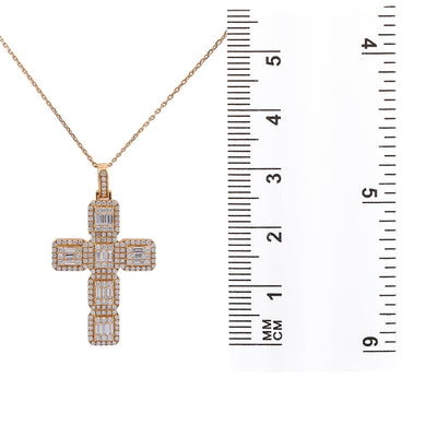 Unisex 14K Rose Gold Cross Pendant with 1.50 CT Diamonds