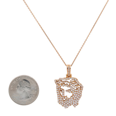 Unisex 14K Rose Gold Christ Head Pendant with 1.72 CT Diamonds