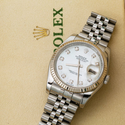 Rolex Datejust Diamond Watch, 116234 36mm, White Diamond Dial With Stainless Steel Jubilee Bracelet