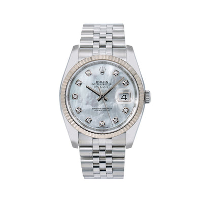 Rolex Datejust Diamond Watch, 116234 36mm, White Diamond Dial With Stainless Steel Jubilee Bracelet