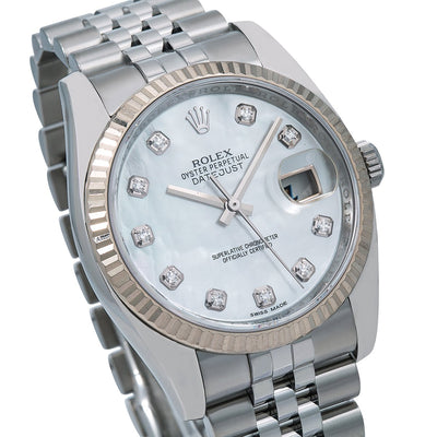 Rolex Datejust Diamond Watch, 116234 36mm, White Diamond Dial With Stainless Steel Jubilee Bracelet