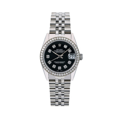 Rolex Datejust Diamond Watch, 68274 31mm, Black Diamond Dial With Stainless Steel Jubilee Bra