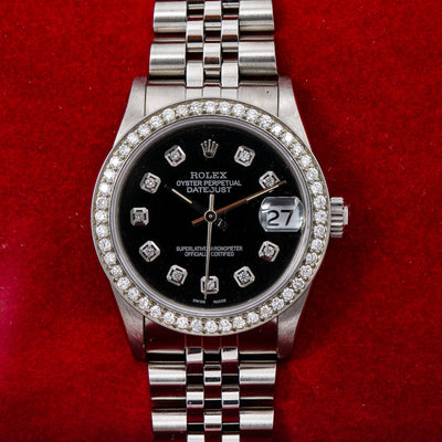 Rolex Datejust Diamond Watch, 68274 31mm, Black Diamond Dial With Stainless Steel Jubilee Bra