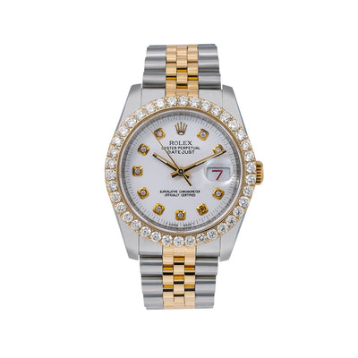 Rolex Datejust Diamond Watch, 116233 36mm, White Diamond Dial With Two Tone Bracelet