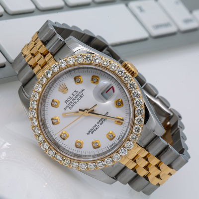 Rolex Datejust Diamond Watch, 116233 36mm, White Diamond Dial With Two Tone Bracelet