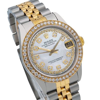 Rolex Datejust Diamond Watch, 68273 31mm, White Diamond Dial With Two Tone Bracelet