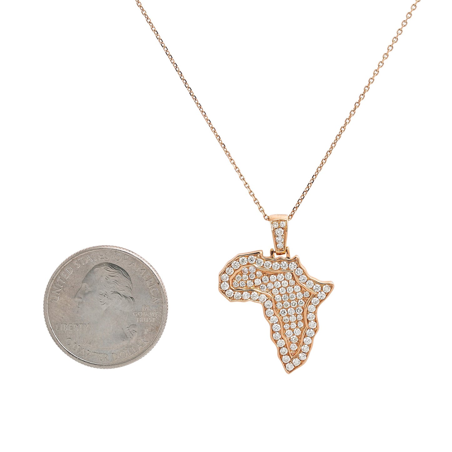 Unisex 14K Rose Gold Africa Pendant with 1.12 CT Diamonds