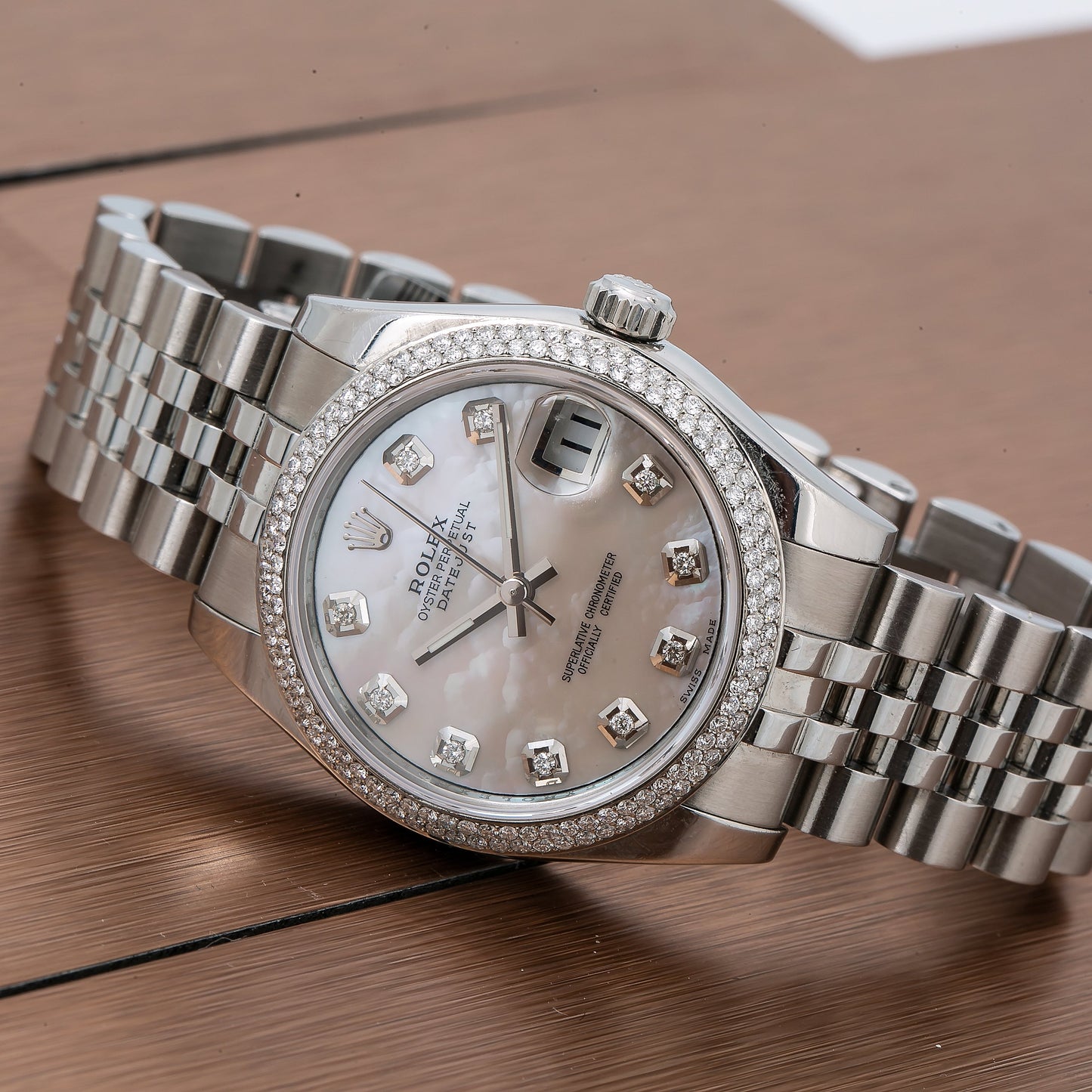 Rolex Lady-Datejust Diamond Watch, 178240 31mm, Silver Diamond Dial With Stainless Steel Bracelet