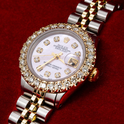 Rolex Lady-Datejust Diamond Watch, 6917 26mm, Pink Diamond Dial With Two Tone Bracelet