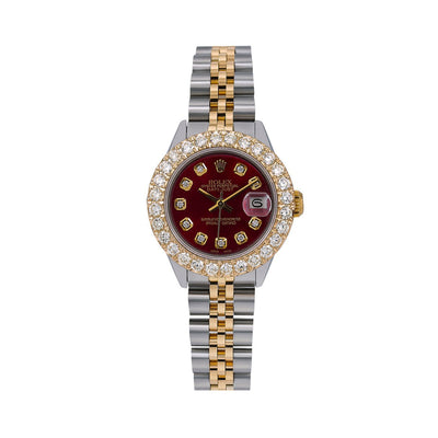 Rolex DateJust Diamond Watch, 6917 26mm, Red Diamond Dial With Two Tone Jubilee Bracelet