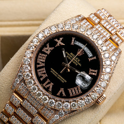 Rolex Day Date II Diamond Watch, 218238 41mm, Black Dial With 25.75 CT Diamonds