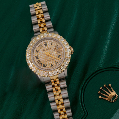 Rolex Lady-Datejust Diamond Watch, 6917 26mm, Champagne Diamond Dial With Two Tone Bracelet