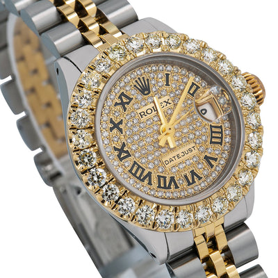 Rolex Lady-Datejust Diamond Watch, 6917 26mm, Champagne Diamond Dial With Two Tone Bracelet