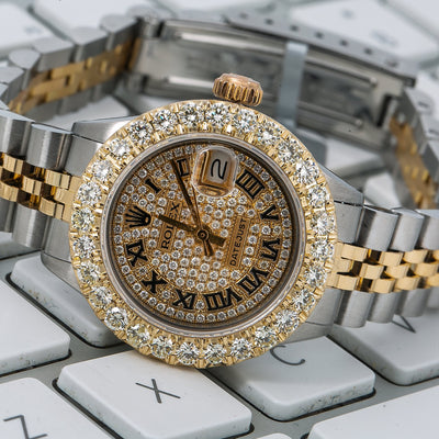 Rolex Lady-Datejust Diamond Watch, 6917 26mm, Champagne Diamond Dial With Two Tone Bracelet