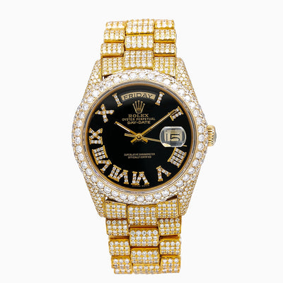 Rolex Day-Date Diamond Watch, 18038 36mm, Black Dial With 23.25 CT Diamonds